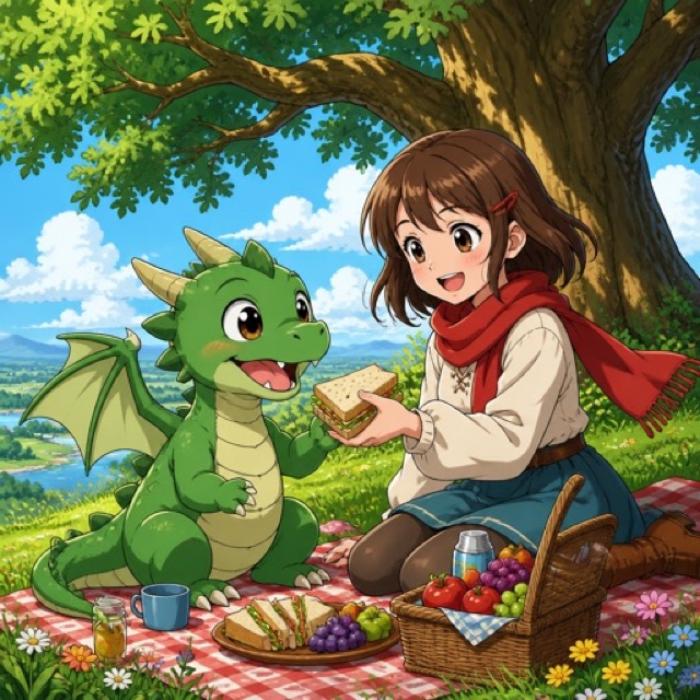 Manga style illustration of a picnic