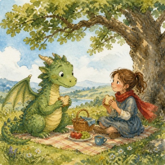 Watercolor style illustration of a picnic
